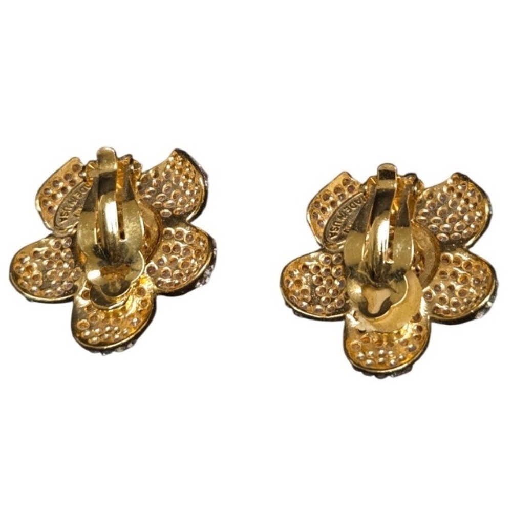 Vintage Floral Jarin Clip on Earrings with Swarovski Crystals Made in USA - Picture 3 of 3
